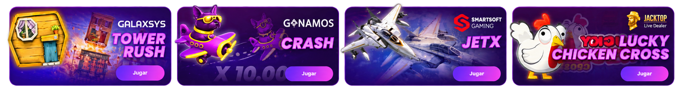 Tower Rush, Ganamos Crash, JetX, Lucky Chicken Cross